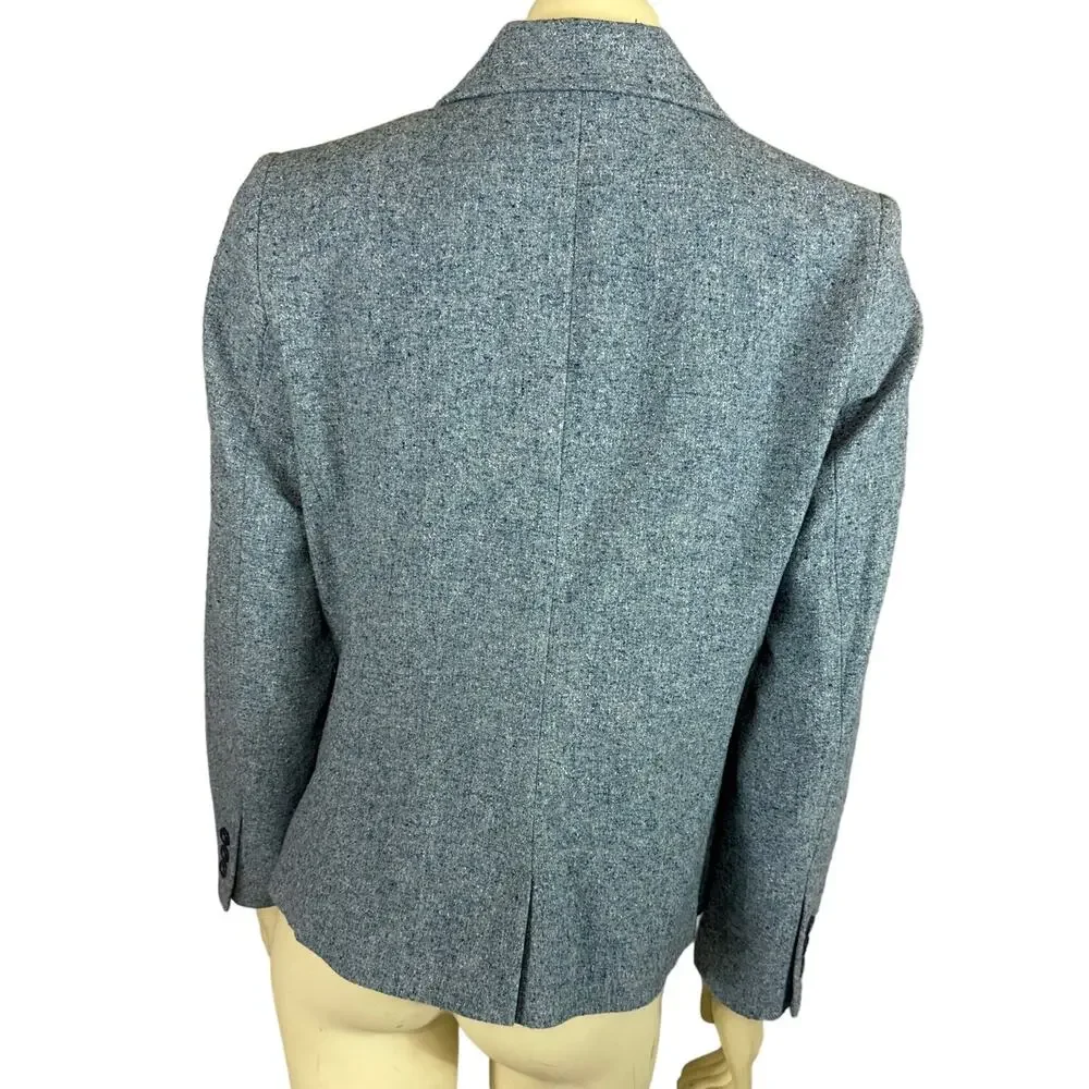 Vintage 1990s L.L. Bean Blue Wool Silk Mix Tweed Blazer medium petite - Picture 8 of 16